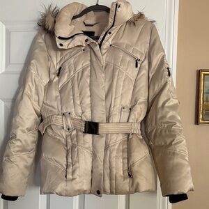 Anna Light Tan Puffer Jacket with Fur Detail